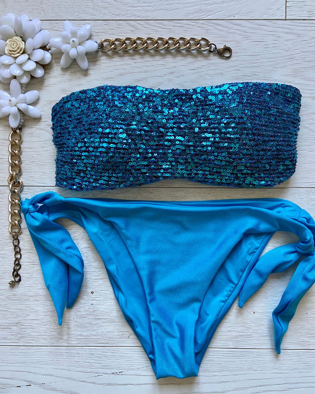 Triangolo Imbottito Calzedonia Costume Azzurro Brillantini Costume